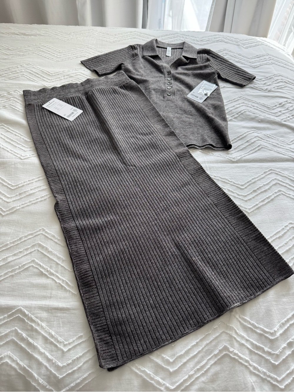 Athleta Ribbed Maxi Skirt and Matching Top in Charcoal